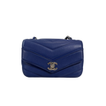 Blue Chevron Envelope Flap Caviar Mini Silver Hardware Series 24