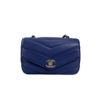 Blue Chevron Envelope Flap Caviar Mini Silver Hardware Series 24