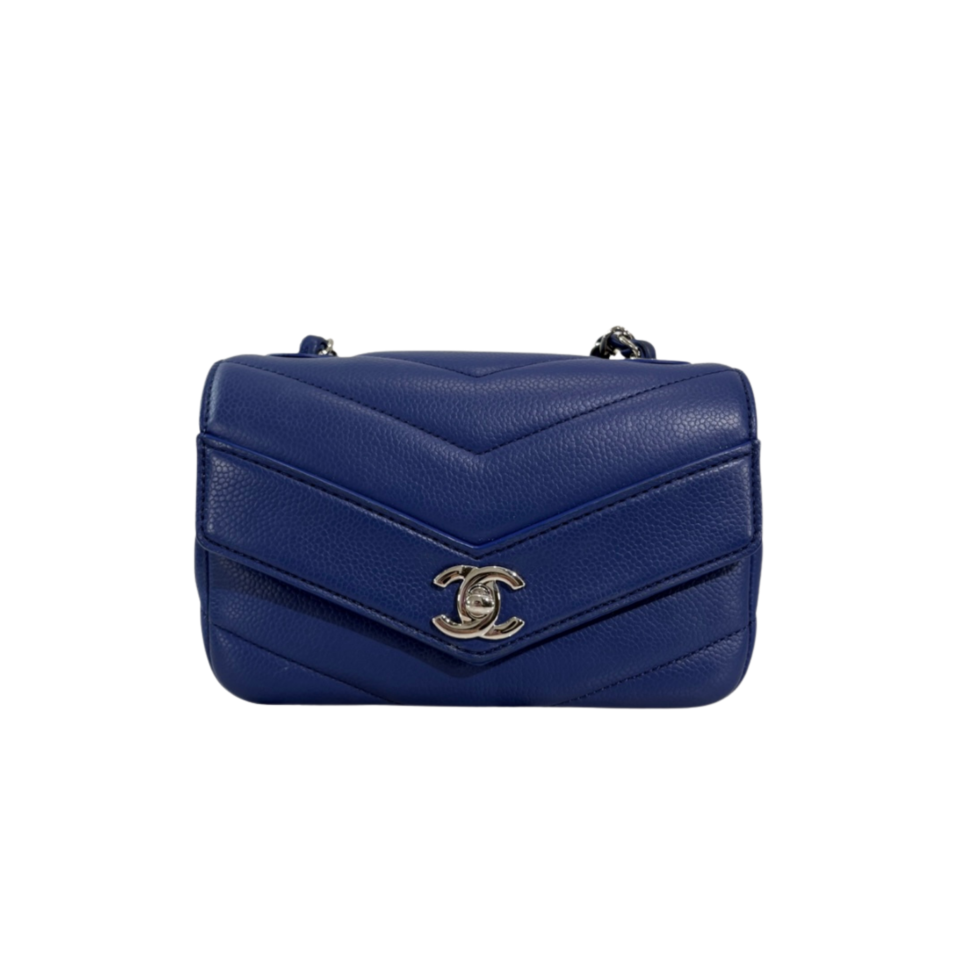 Blue Chevron Envelope Flap Caviar Mini Silver Hardware Series 24