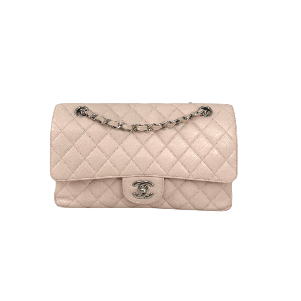 Classic Double Flap Medium Sakura Pink Caviar Leather Silver Hardware Series 19