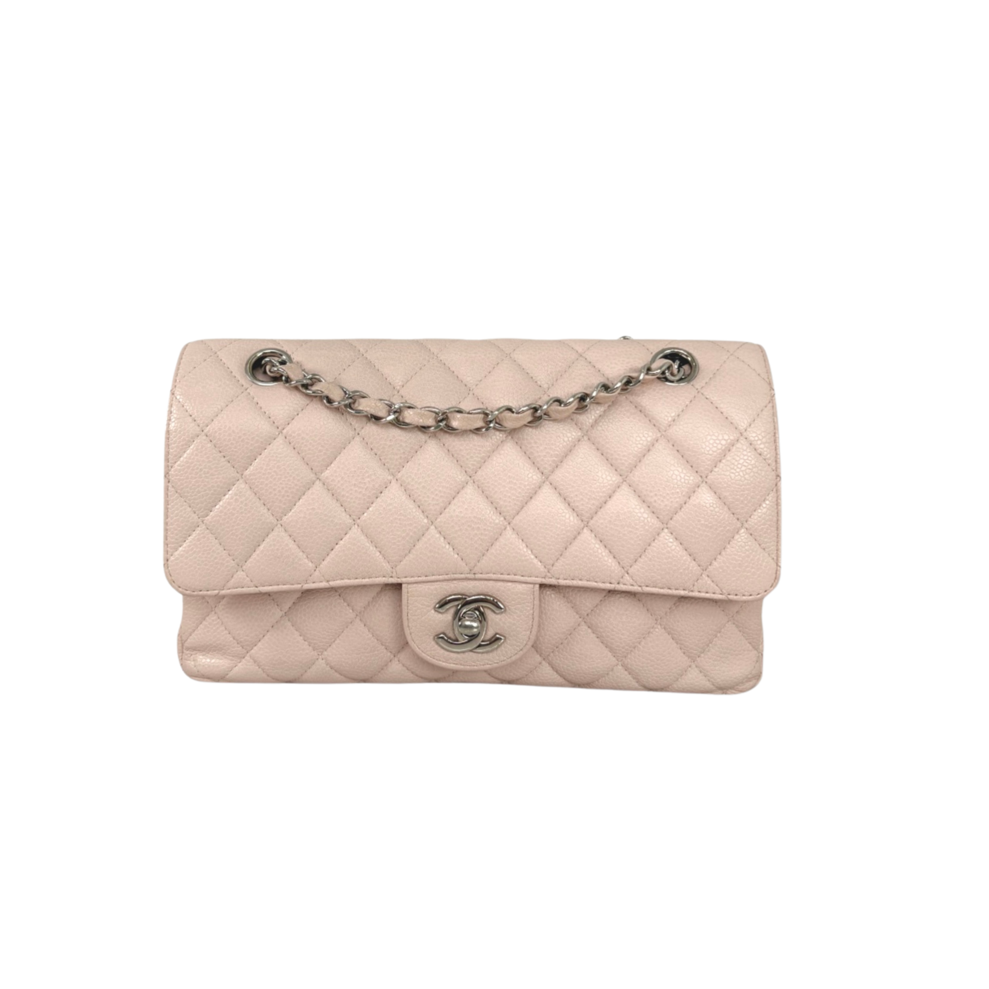 Classic Double Flap Medium Sakura Pink Caviar Leather Silver Hardware Series 19
