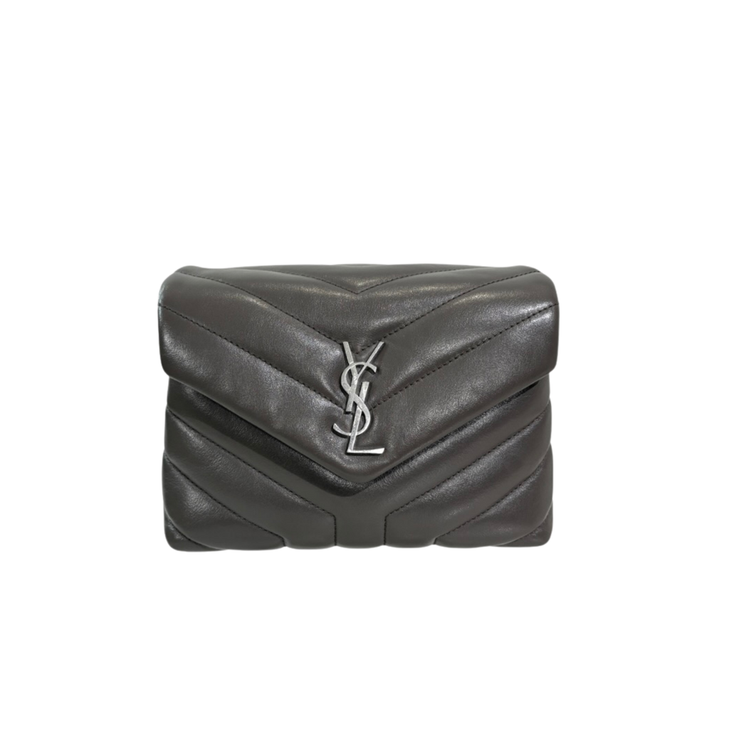 Grey Chevron Quilted Leather Toy LouLou Silver Hardware