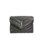 Grey Chevron Quilted Leather Toy LouLou Silver Hardware
