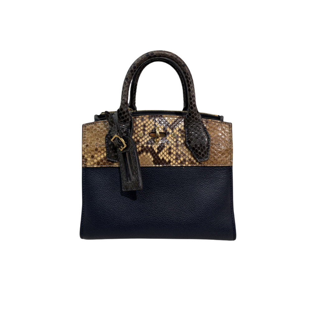 City Steamer Mini Navy Taurillon Leather Python Skin Trim
