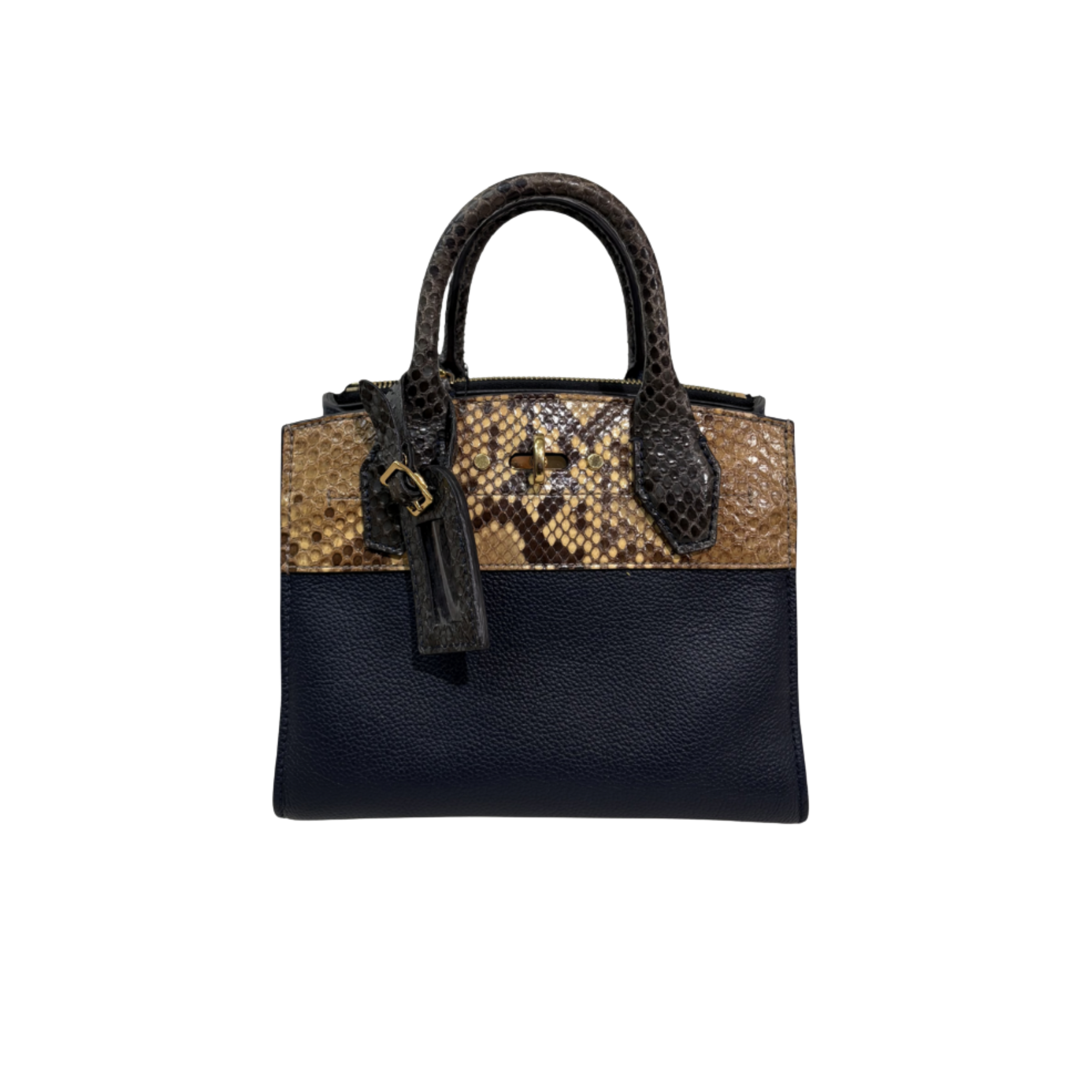 City Steamer Mini Navy Taurillon Leather Python Skin Trim