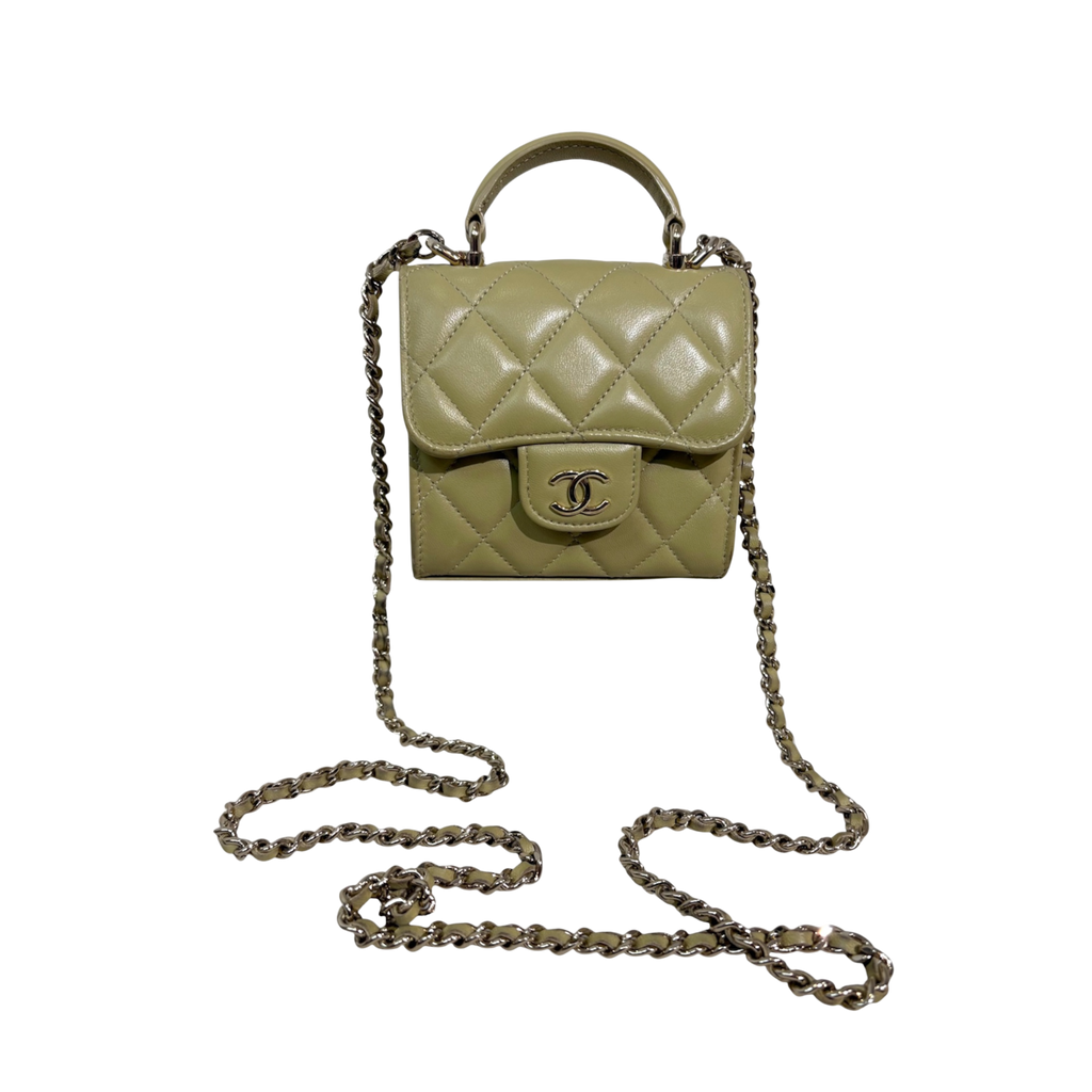 Green Lambskin Leather Mini Flap Top Handle Bag