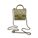 Green Lambskin Leather Mini Flap Top Handle Bag