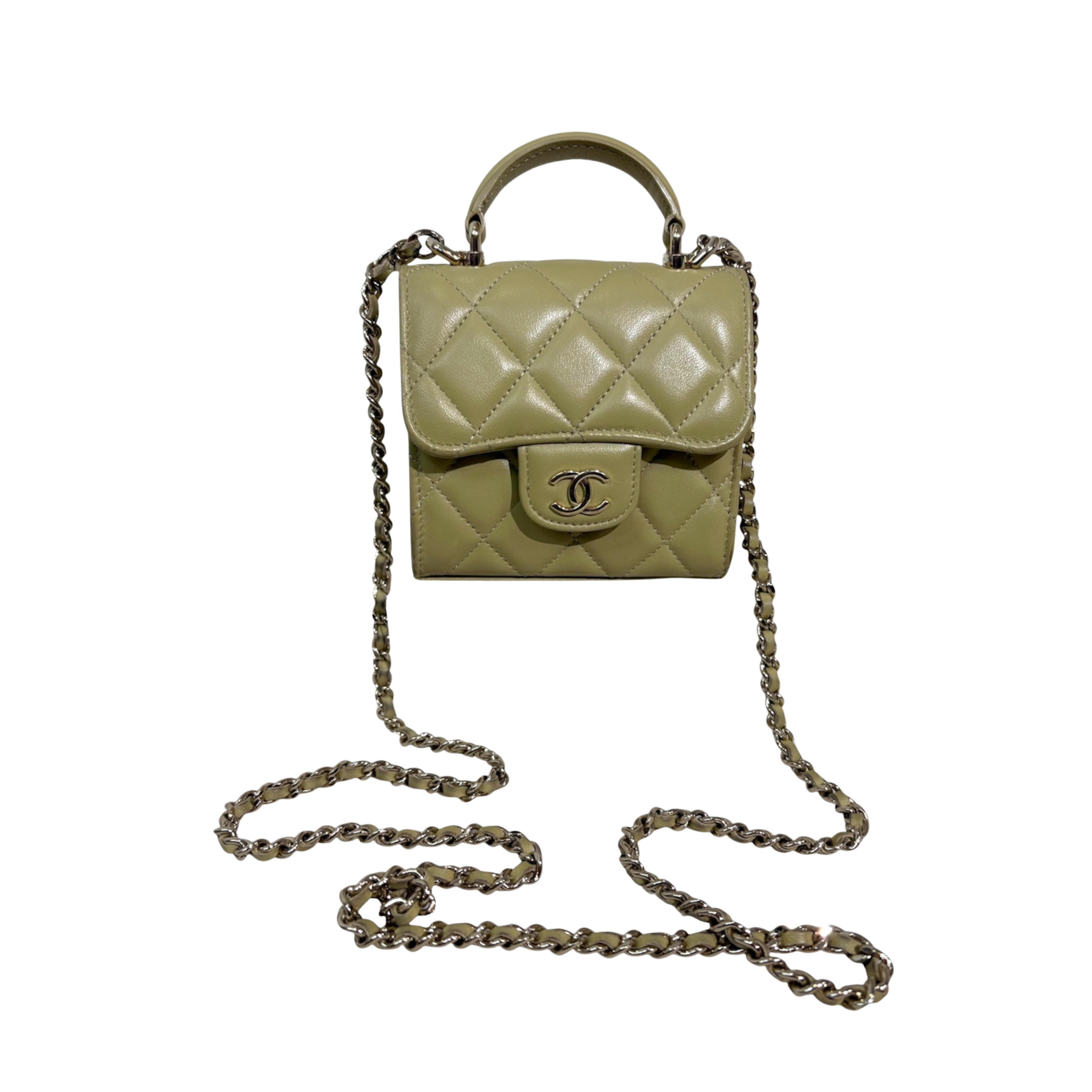 Green Lambskin Leather Mini Flap Top Handle Bag