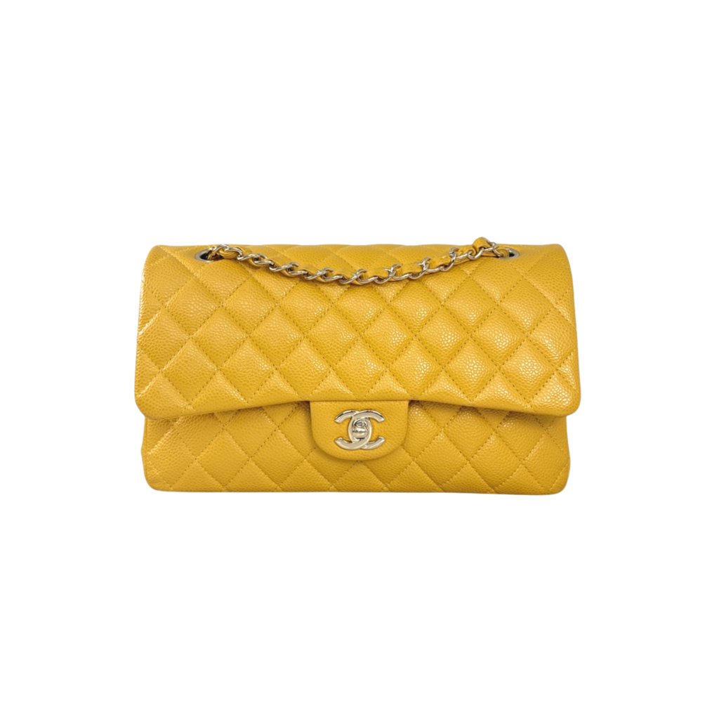 Classic Double Flap Medium Mustard Caviar Leather Gold Hardware