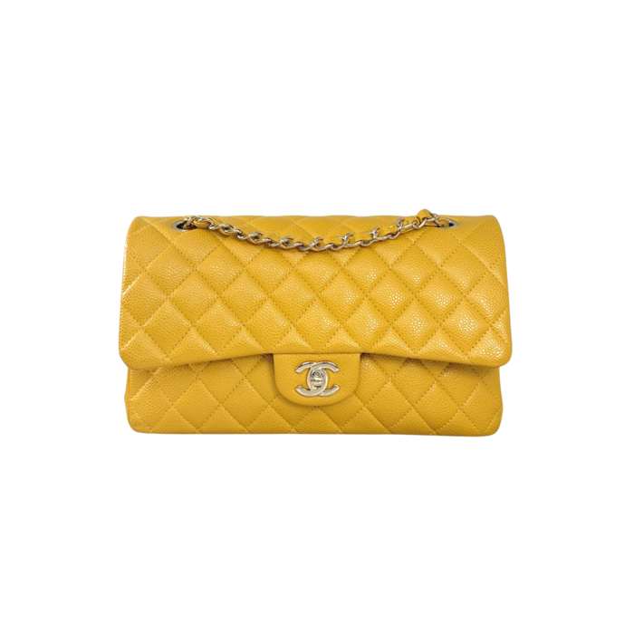 Classic Double Flap Medium Mustard Caviar Leather Gold Hardware Series 26