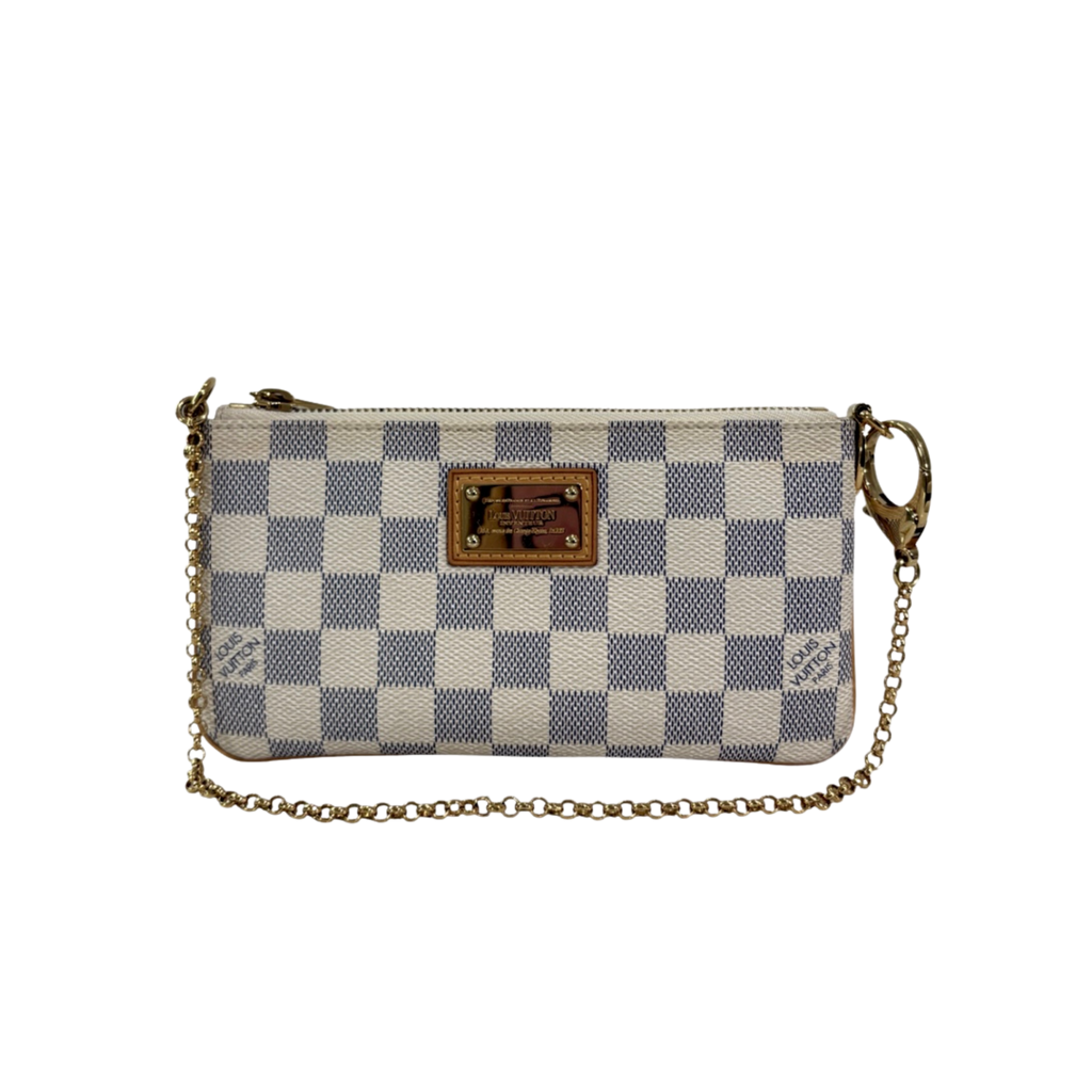 Damier Azur Pochette Milla MM White Gold Hardware