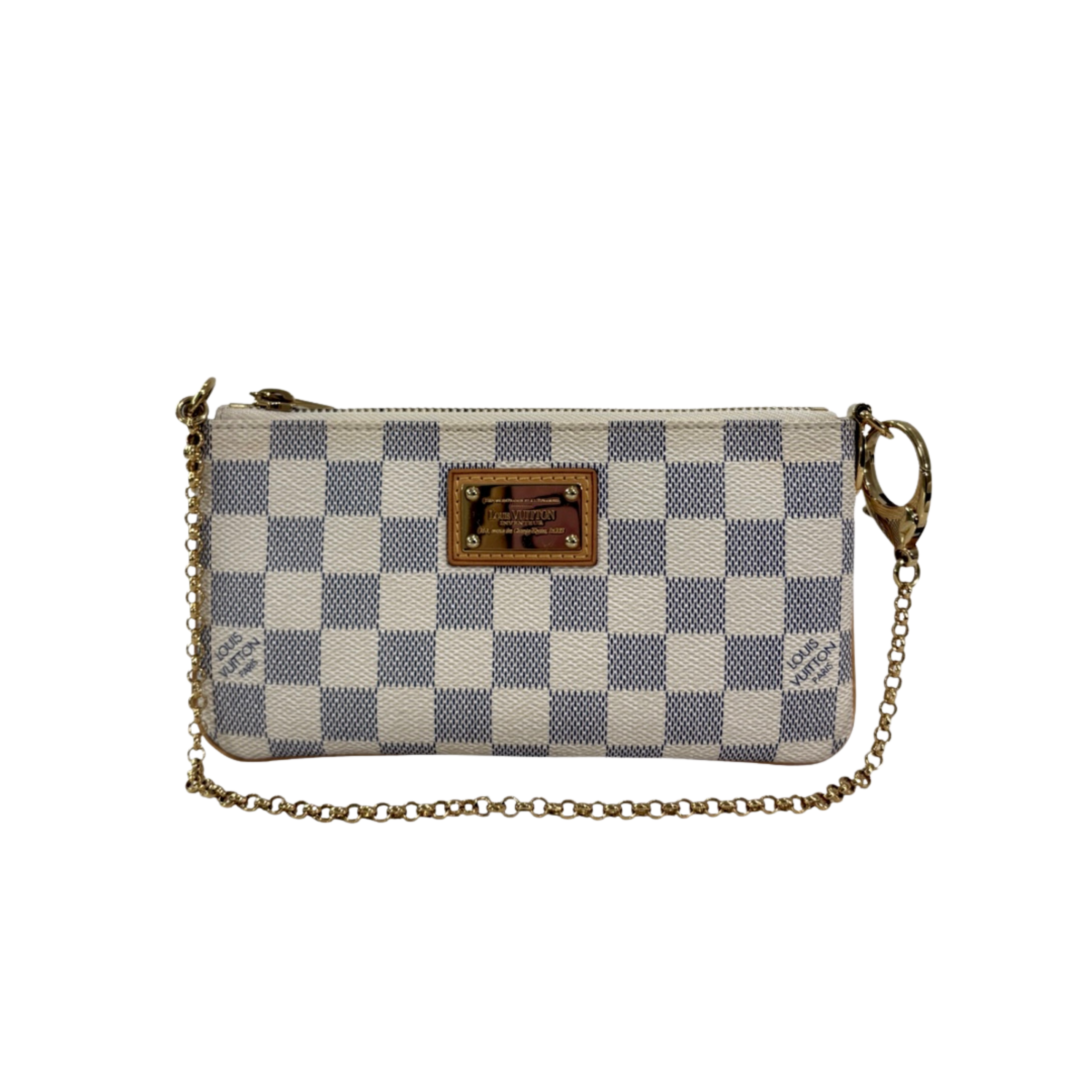 Damier Azur Pochette Milla MM White Gold Hardware