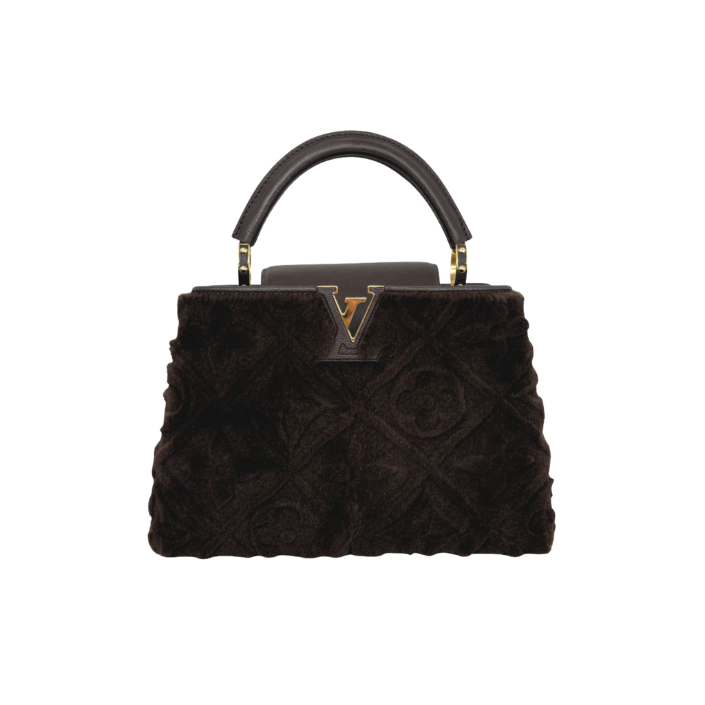 Capucines BB Brown Quilted Fur Gold Hardware