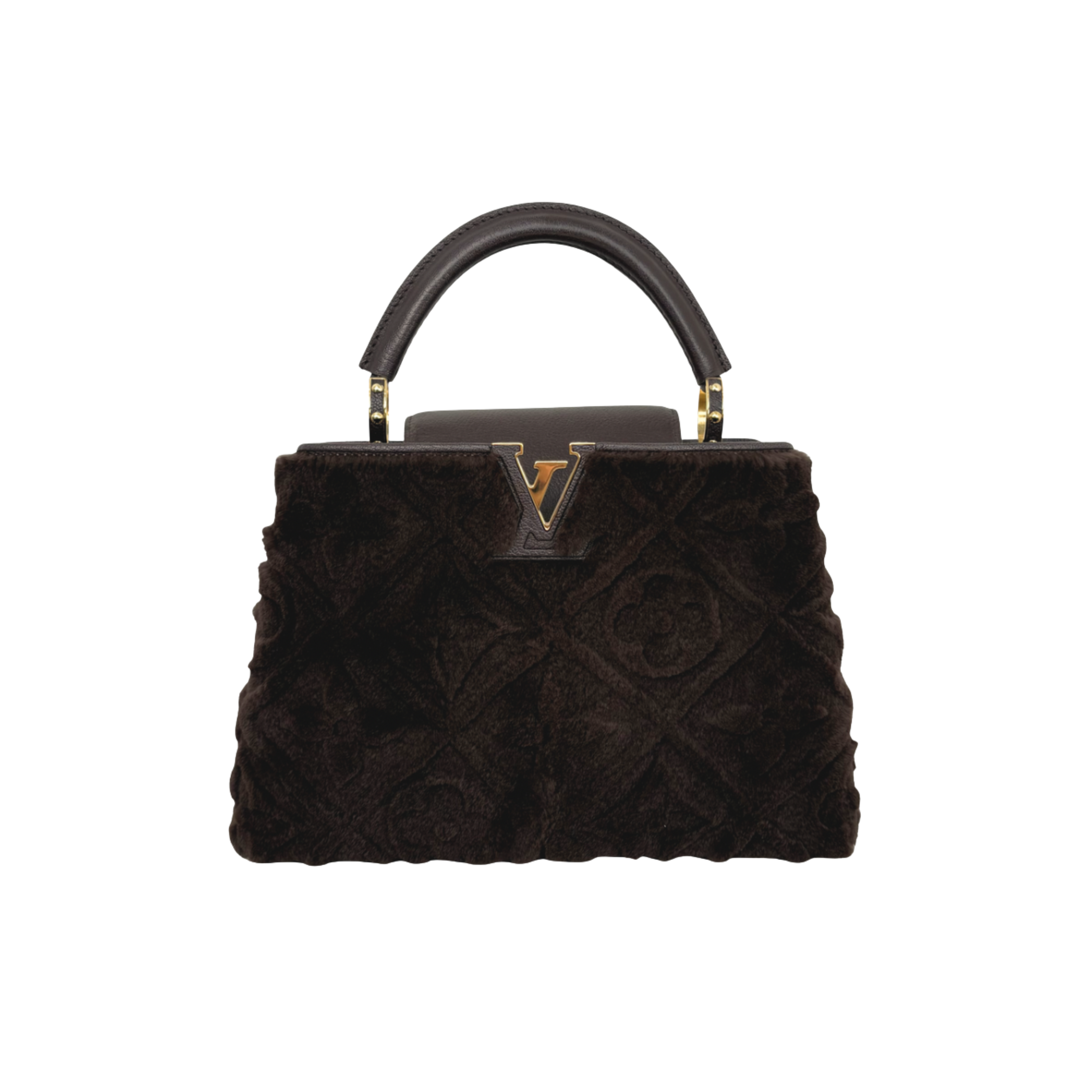 Capucines BB Brown Quilted Fur Gold Hardware