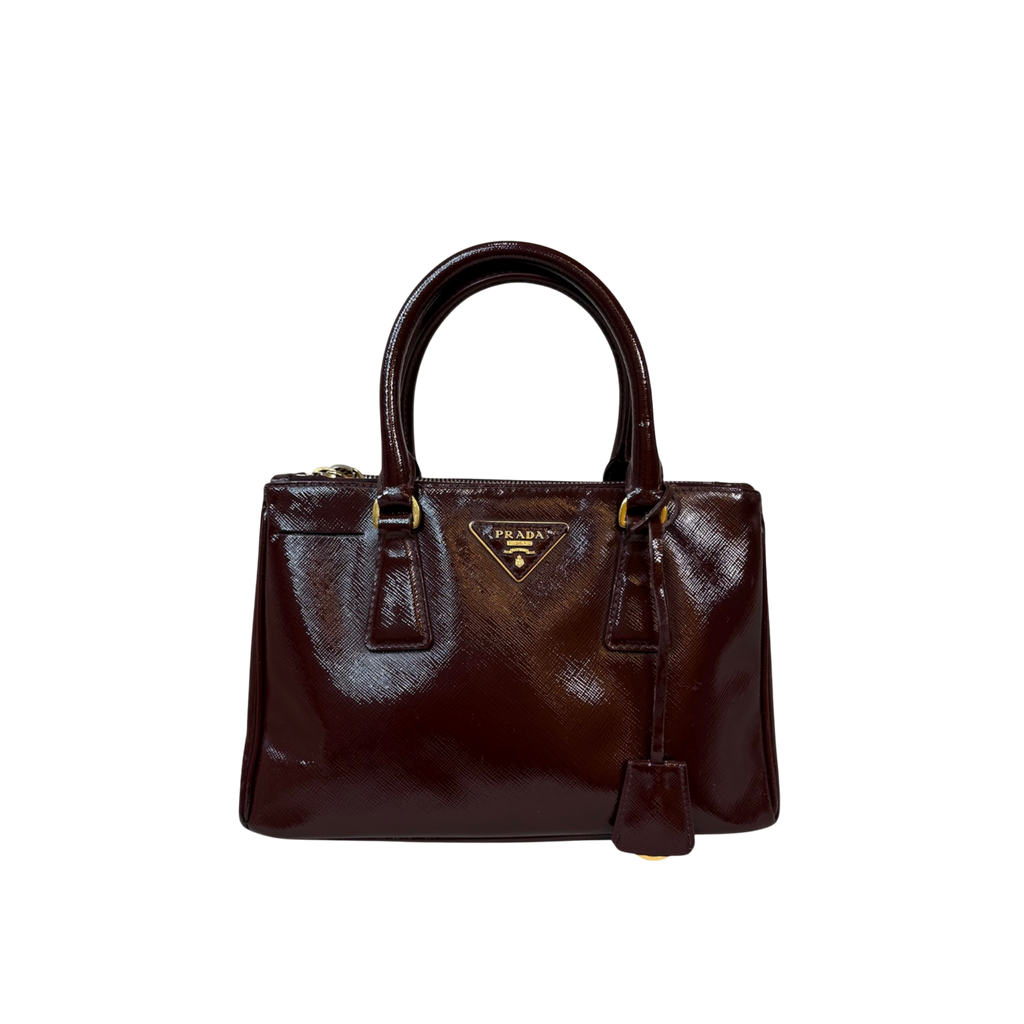 Galleria Saffiano Burgundy Patent Leather Gold Hardware