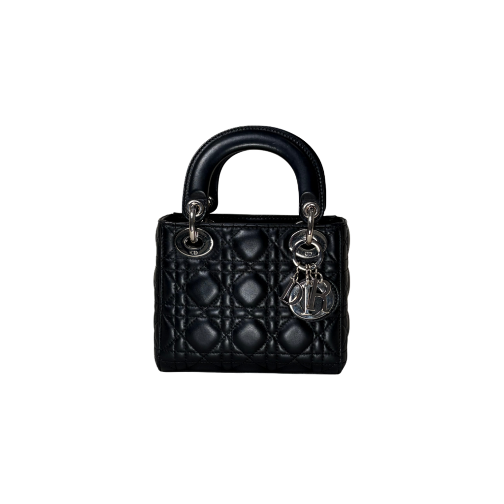 Lady Dior Mini Black Lambskin Leather Silver Hardware