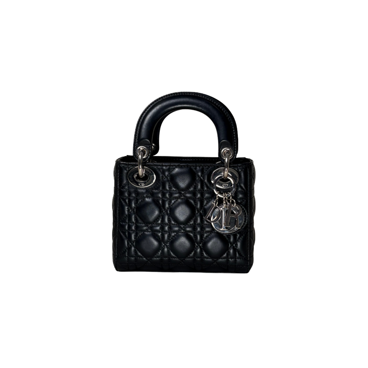 Lady Dior Mini Black Lambskin Leather Silver Hardware