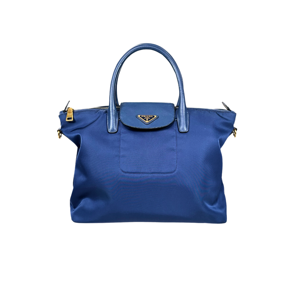 Tessuto Nylon Bag Blue Gold Hardware