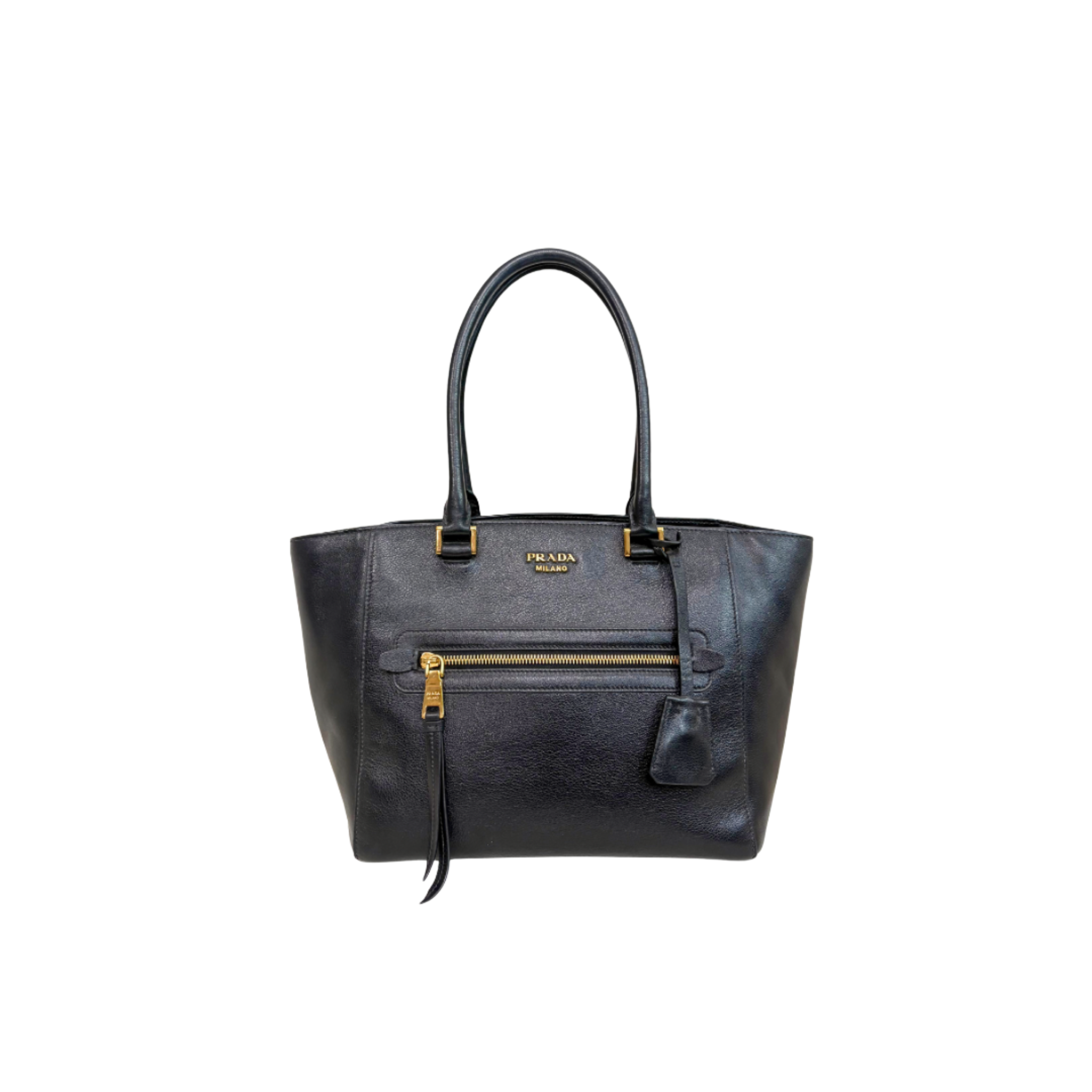 Two Way Tote Bag Black Leather Gold Hardware