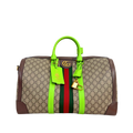 Savoy Duffle Bag GG Supreme Canvas Neon Green Gold Hardware