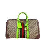Savoy Duffle Bag GG Supreme Canvas Neon Green Gold Hardware