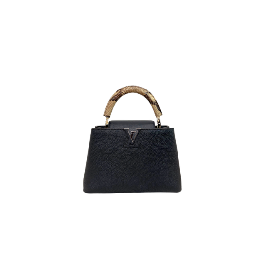 Capucines Snake Skin  Top Handle BB Taurillon Black Silver Hardware