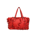 Nappa Intrecciato Lido Patchwork Fringe Tote Bag Red