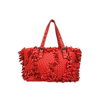 Nappa Intrecciato Lido Patchwork Fringe Tote Bag Red
