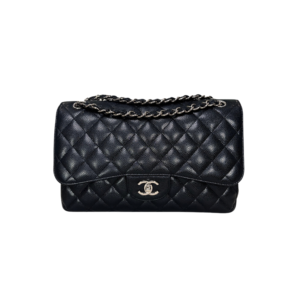Classic Double Flap Jumbo Black Caviar Leather Silver Hardware Series 26
