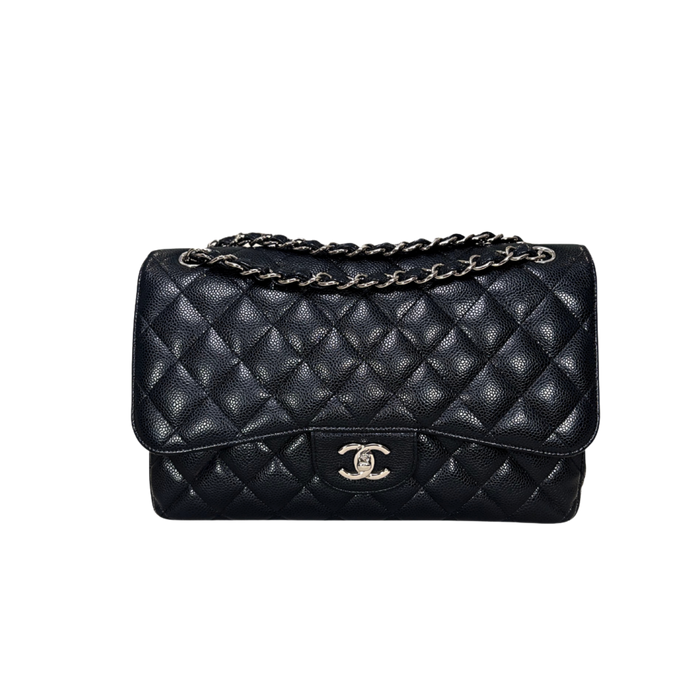 Classic Double Flap Jumbo Black Caviar Leather Silver Hardware Series 26
