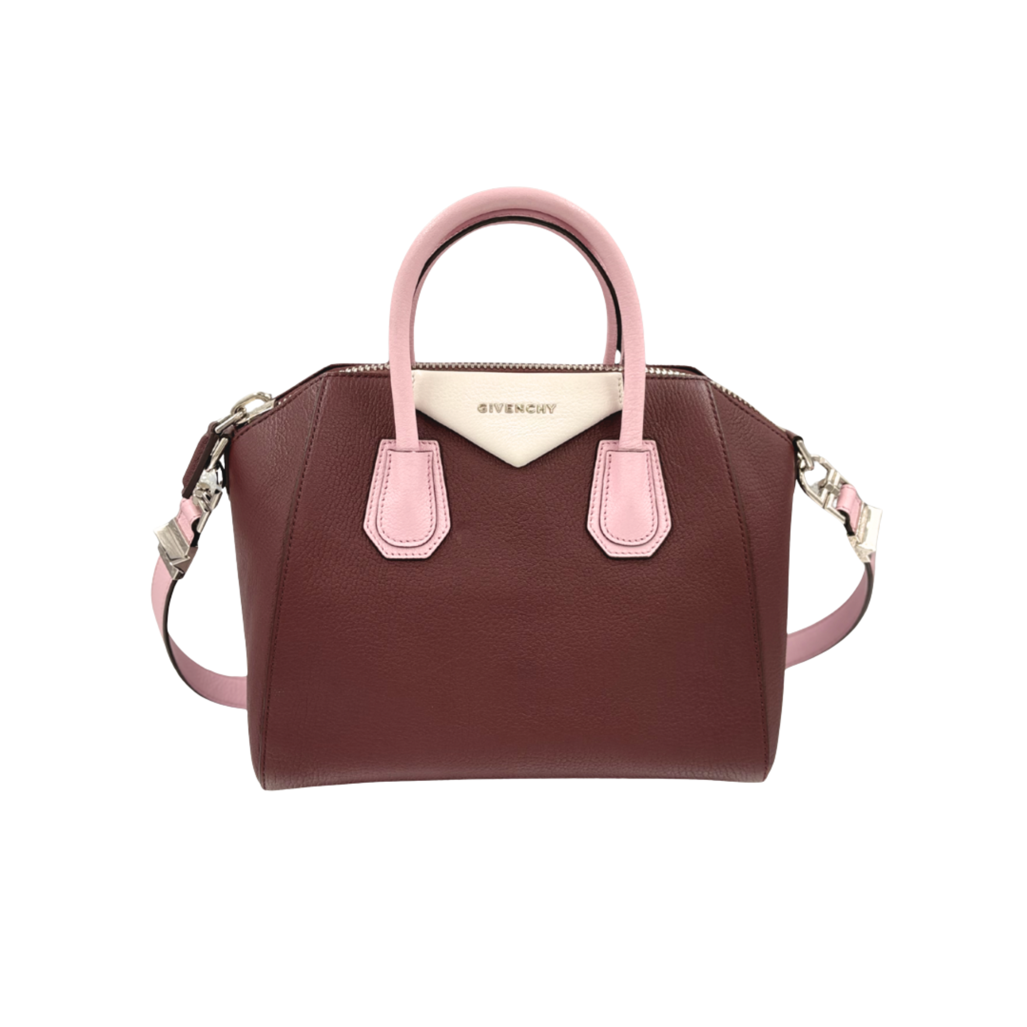 SOLD|Antigona Burgundy/Pink Sugar Goatskin Leather Silver Hardware