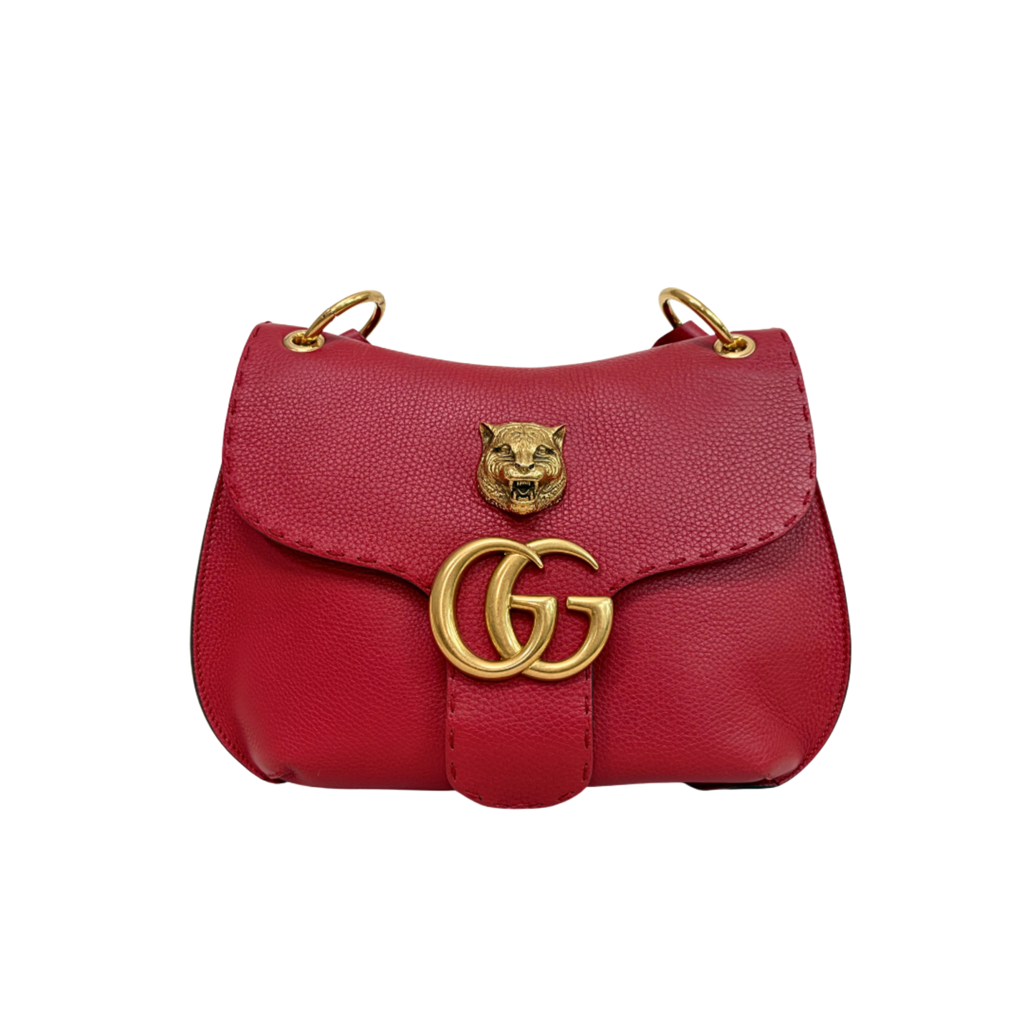 Animalier GG Marmont Red Feline Head Detail Gold-Tone Hardware