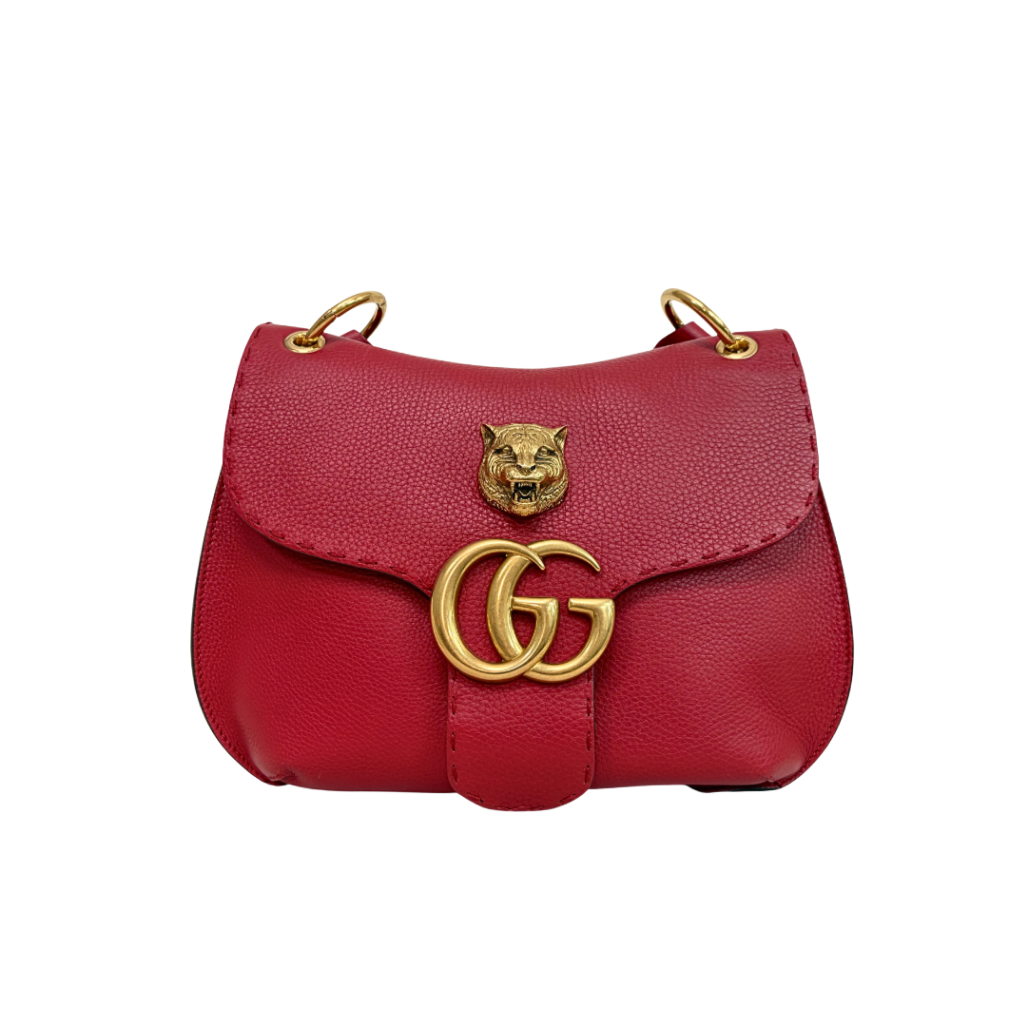 Animalier GG Marmont Red Feline Head Detail Gold-Tone Hardware