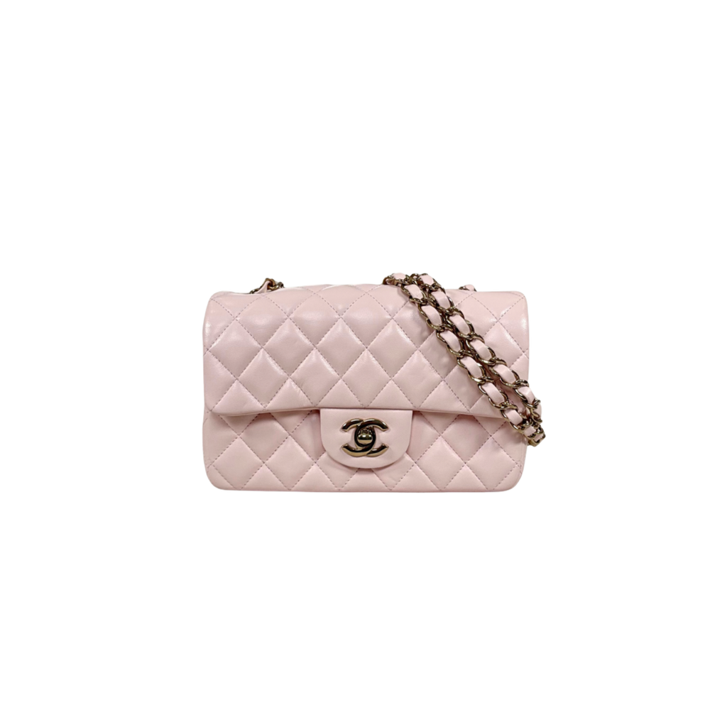 Mini Flap Pale Pink Lambskin Leather Gold Hardware Microchip