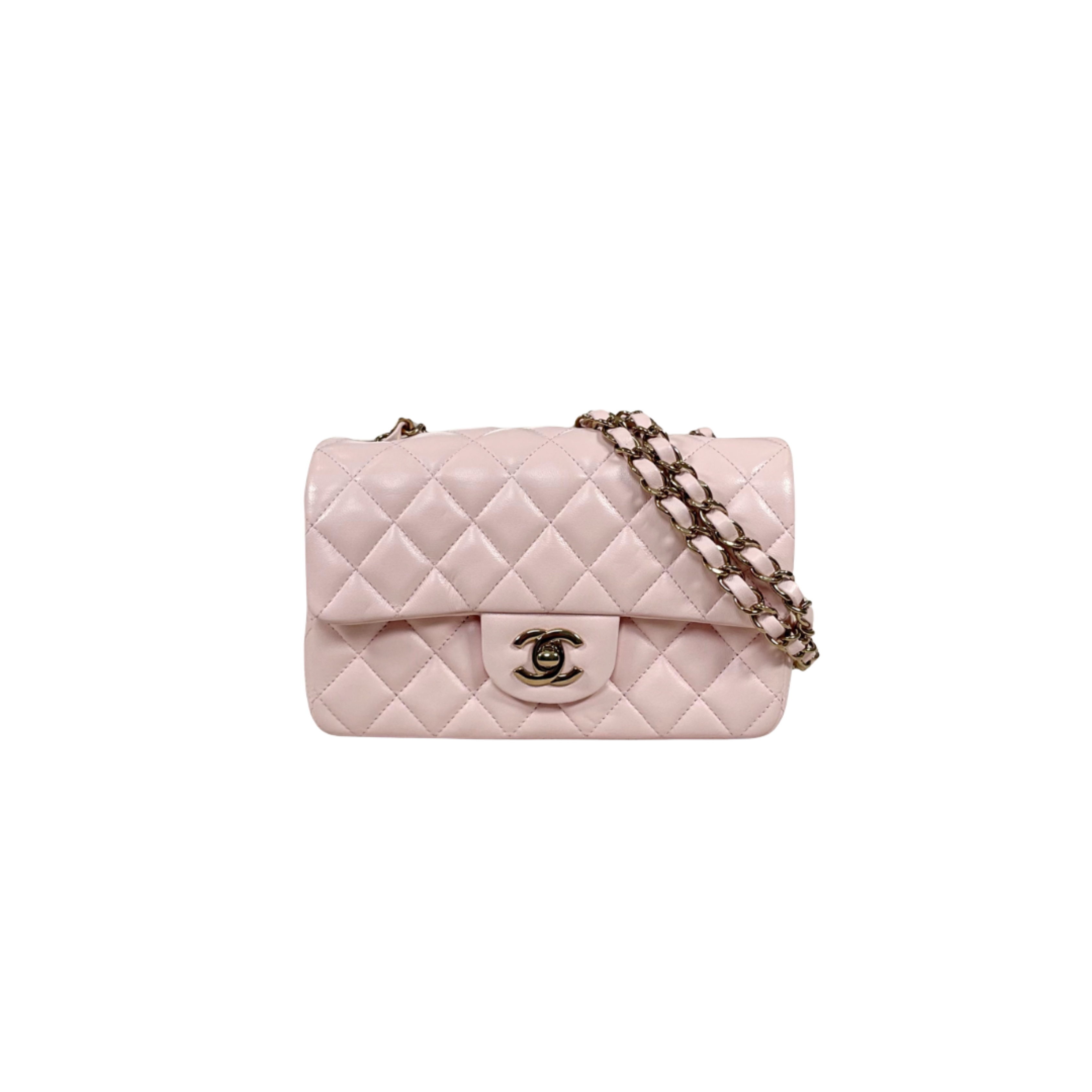 Mini Flap Pale Pink Lambskin Leather Gold Hardware Microchip