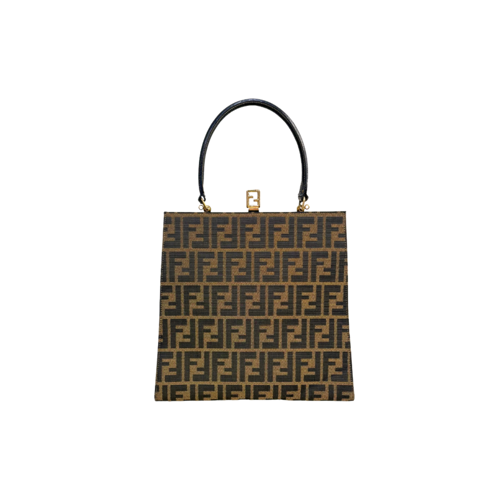 Zucca Canvas Vintage Handbag Brown Gold Hardware