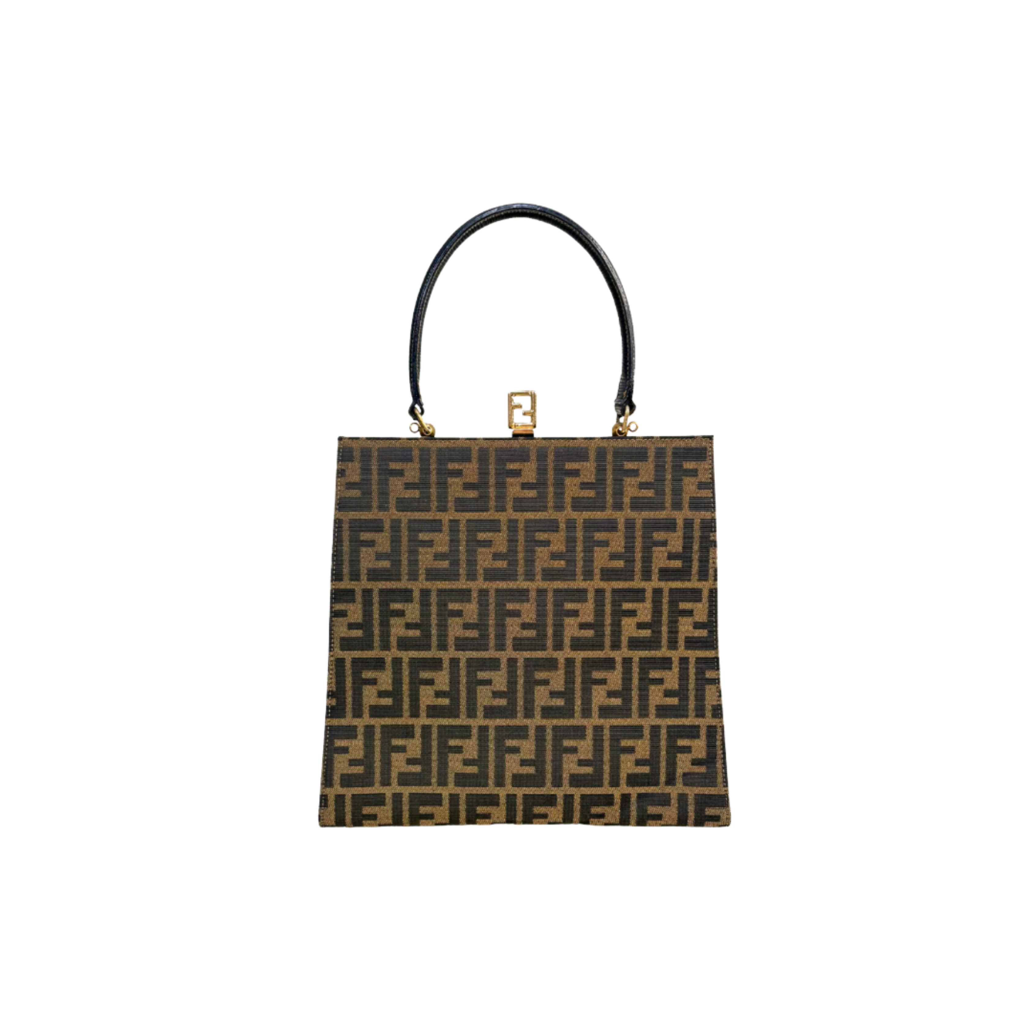 Zucca Canvas Vintage Handbag Brown Gold Hardware
