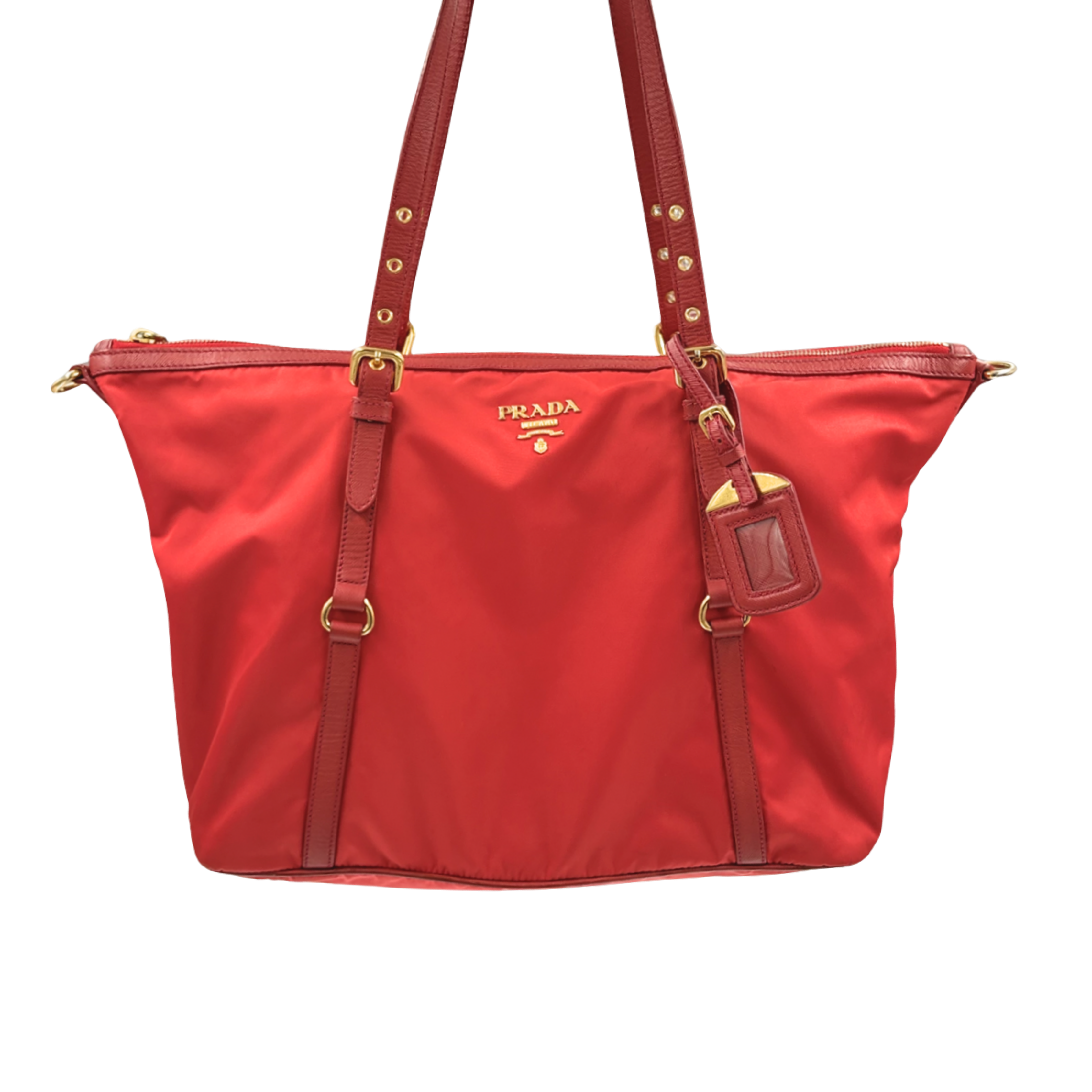 Tessuto Tote Red Saffiano Leather Gold Hardware