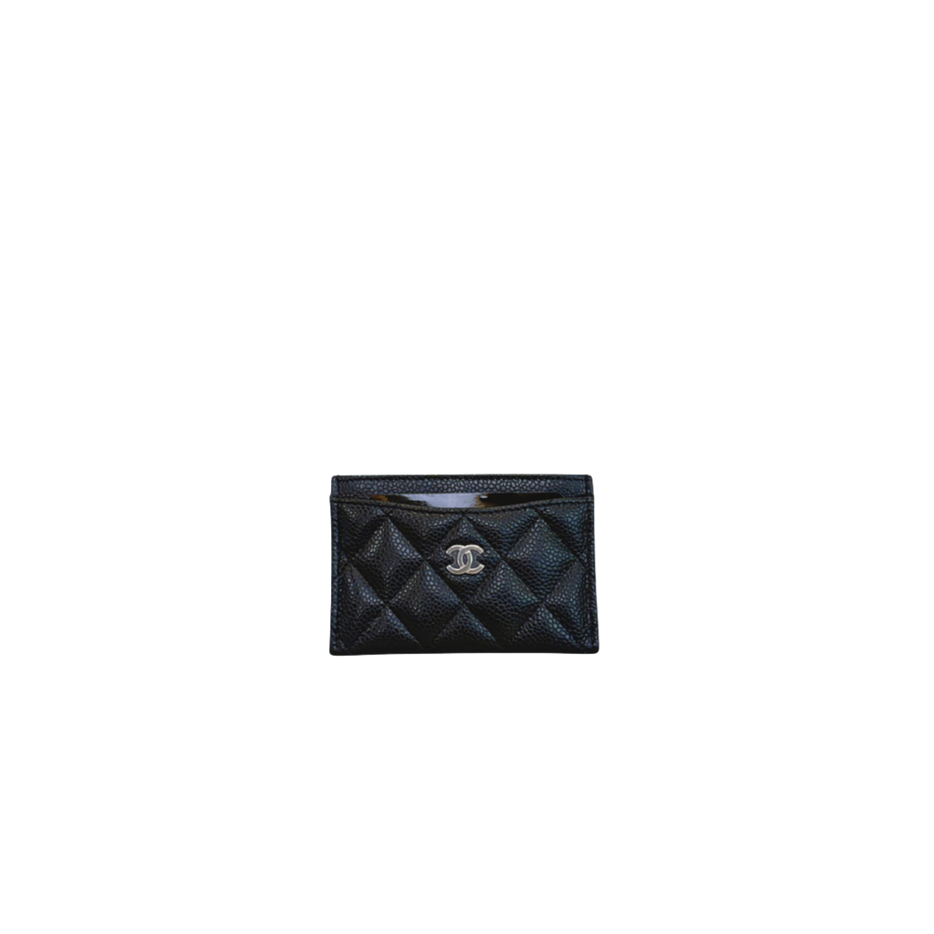 Classic Card Holder Black Caviar Leather Silver Hardware