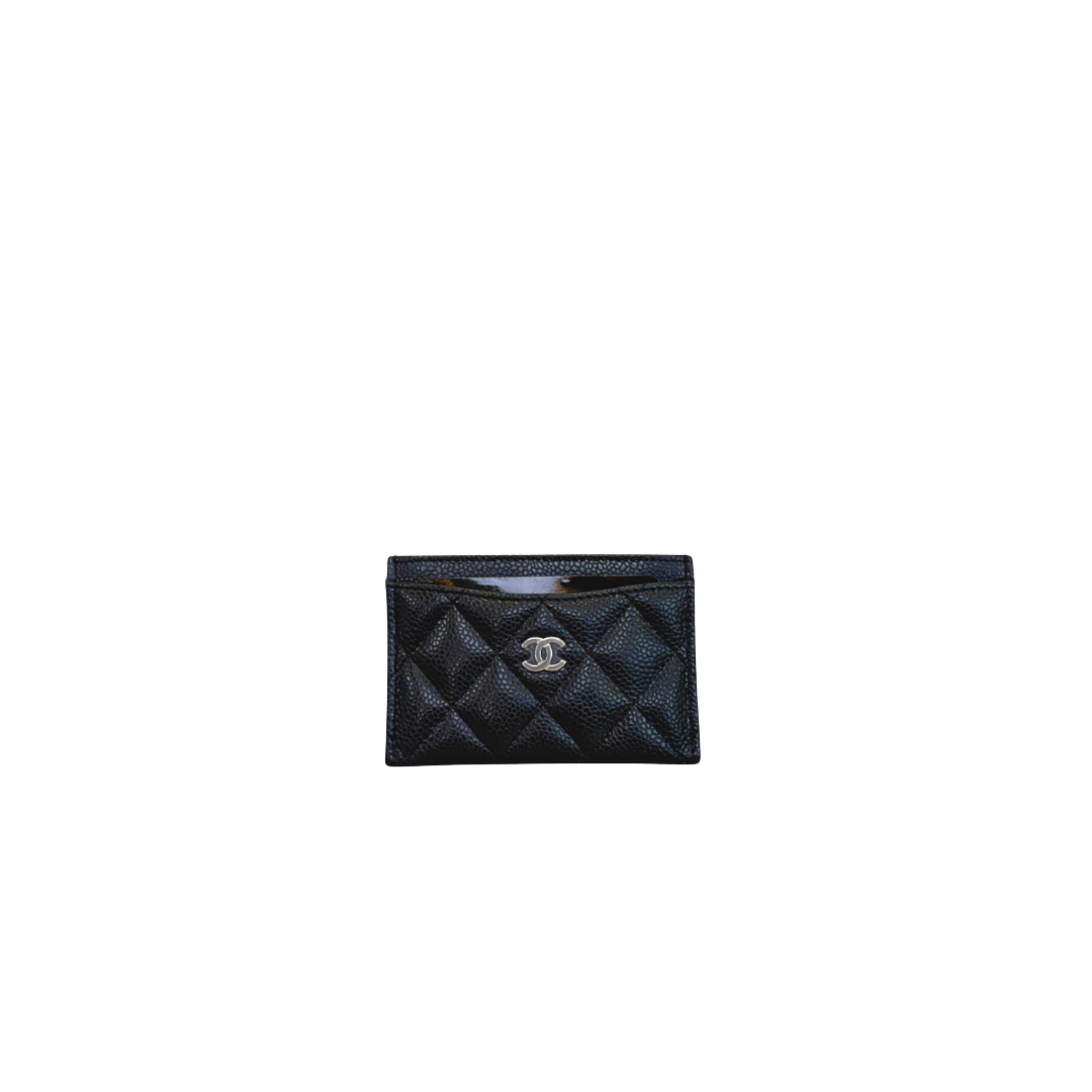 Classic Card Holder Black Caviar Leather Silver Hardware