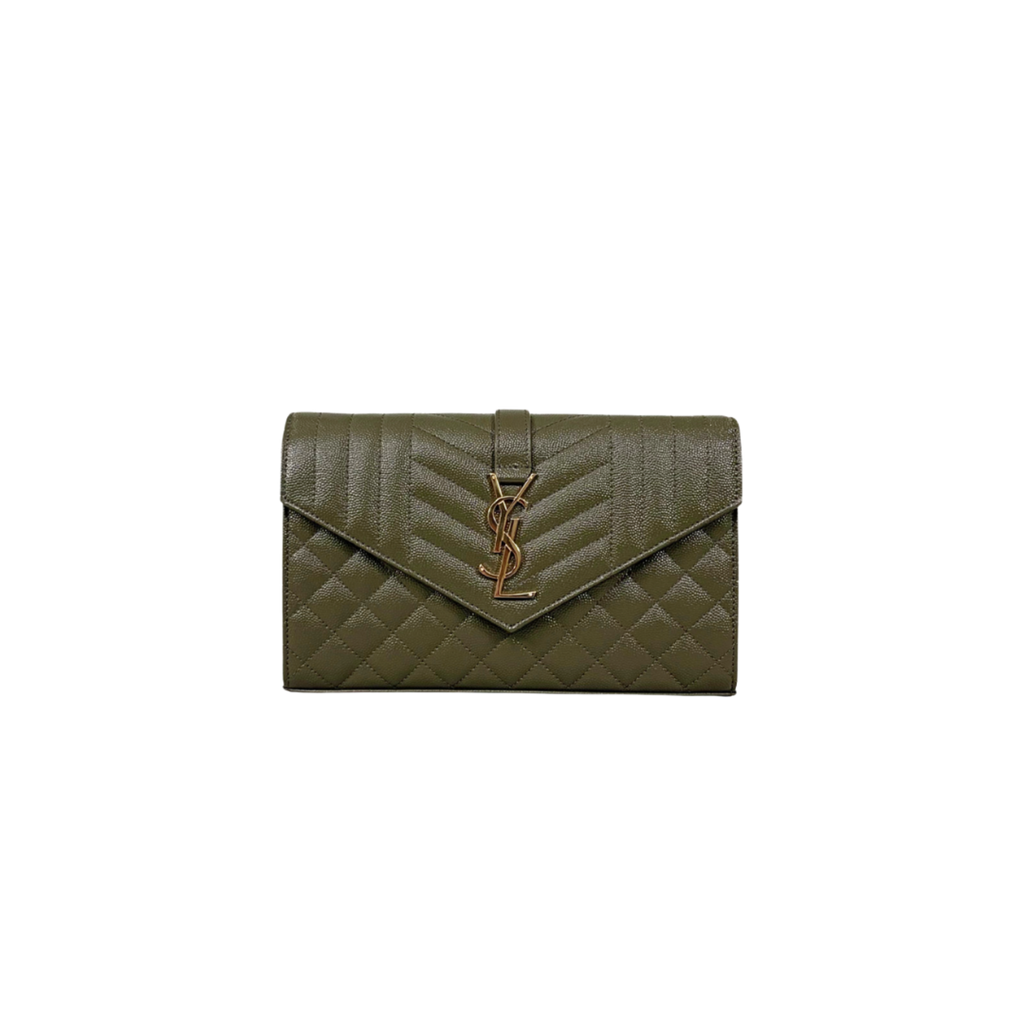 Envelope Small Olive Green Caviar Leather Gold Hardware