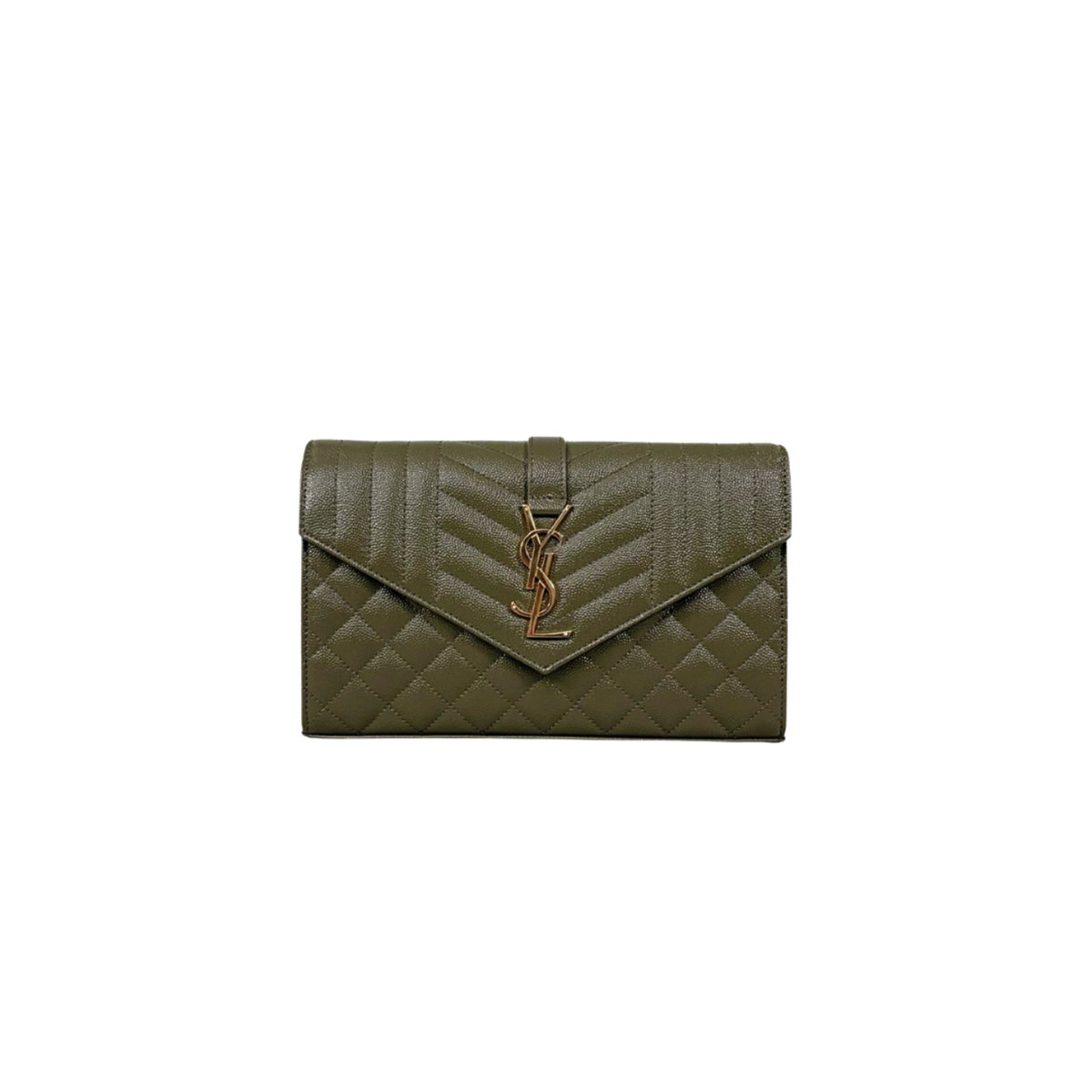 Envelope Small Olive Green Caviar Leather Gold Hardware