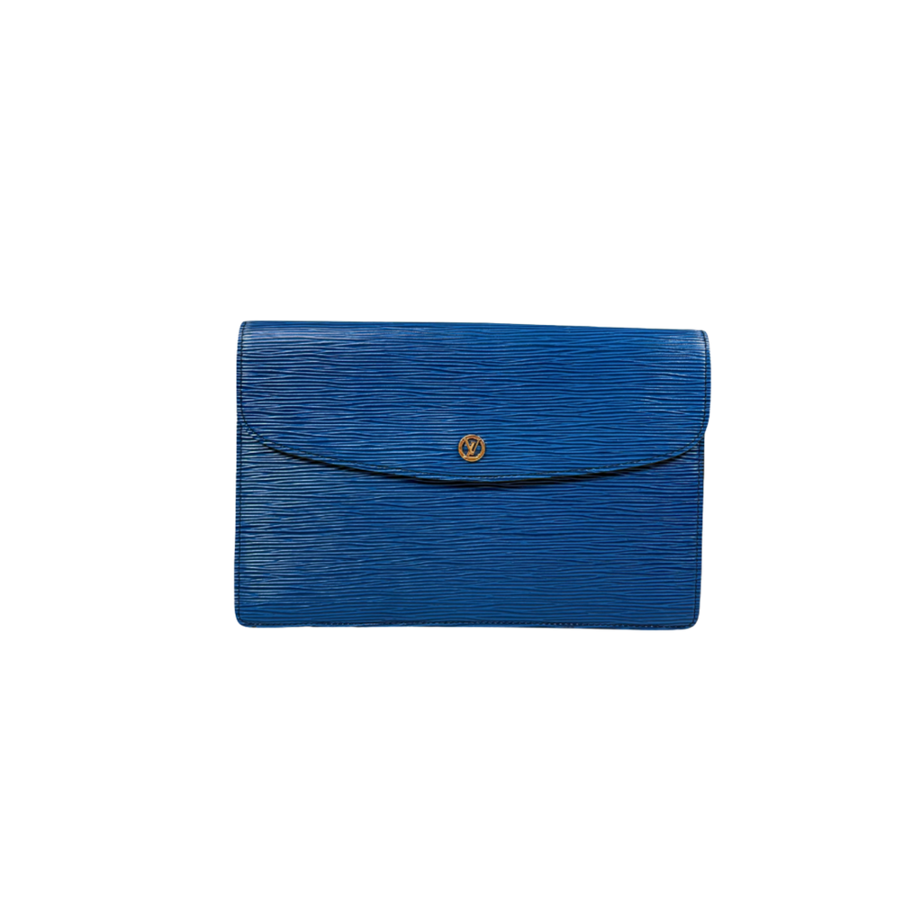 Montaigne 23 Clutch Bag Epi Leather Toledo Blue Gold Hardware
