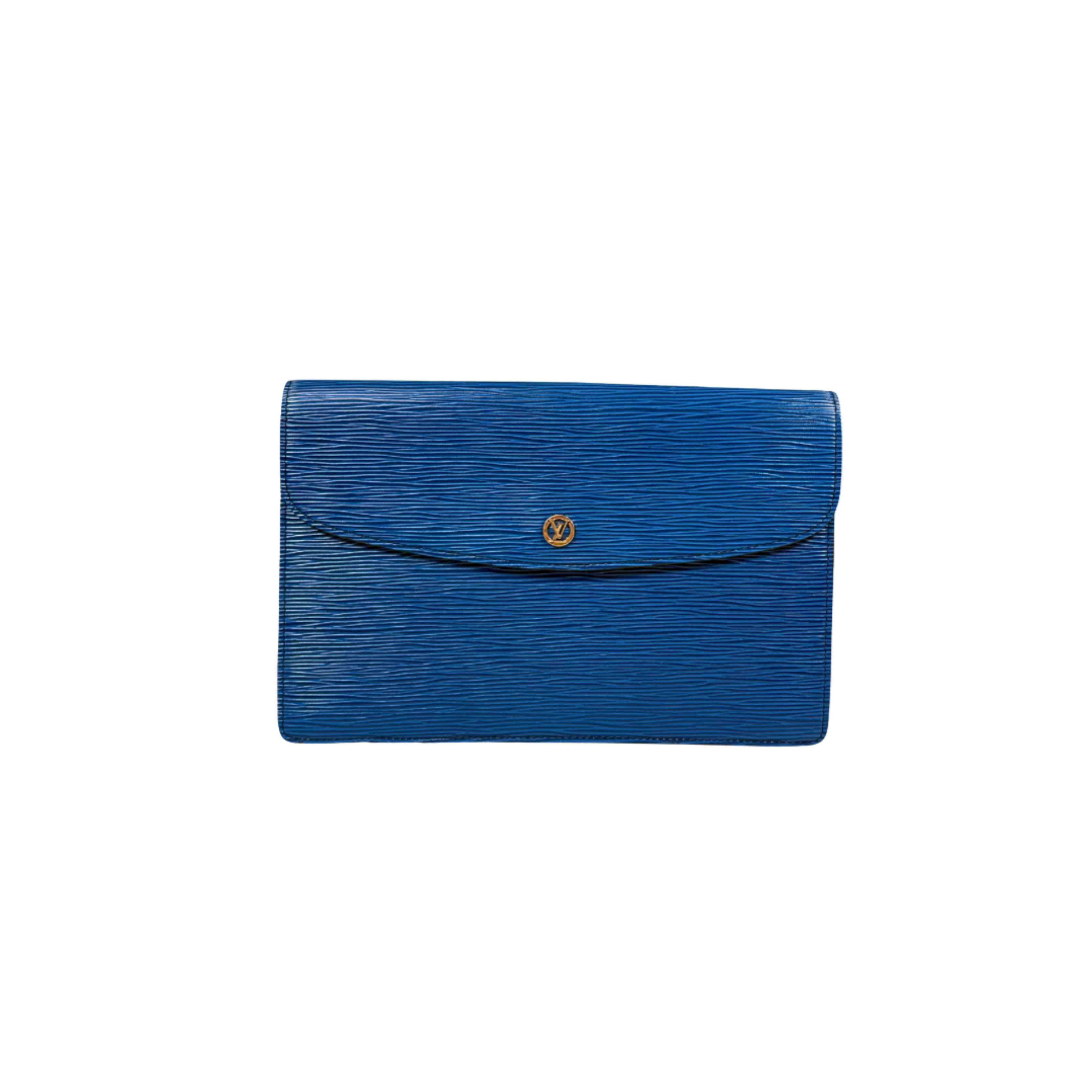 Montaigne 23 Clutch Bag Epi Leather Toledo Blue Gold Hardware
