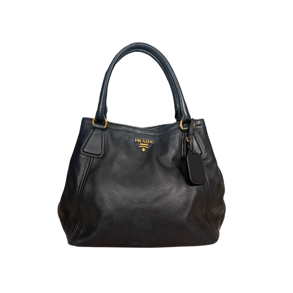 Vitello Daino Tote Bag Black Gold Hardware