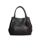 Vitello Daino Tote Bag Black Gold Hardware