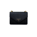 Envelope Shoulder Bag Saffiano Leather Black Gold Hardware