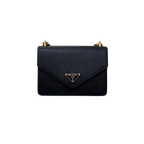 Envelope Shoulder Bag Saffiano Leather Black Gold Hardware