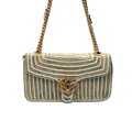 Raffia Woven Blue GG Marmont Shoulder Bag Gold Hardware