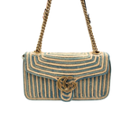 Raffia Woven Blue GG Marmont Shoulder Bag Gold Hardware